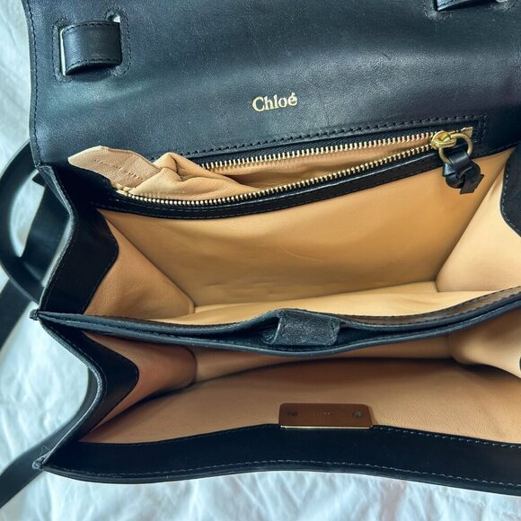 Chloé Louise Box Black Leather Crossbody Bag Gold Turnlock Vintage Authentic - Picture 9 of 12